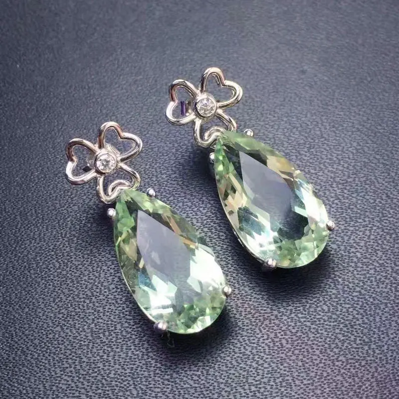 Женские серьги подвески CSJ из серебра 925 пробы с натуральным зеленым аметистом