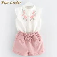 Bear Leader/комплекты для девочек г. Новая детская одежда рубашка без рукавов+ белые штаны Одежда для маленьких девочек из 2 предметов модные костюмы для девочек