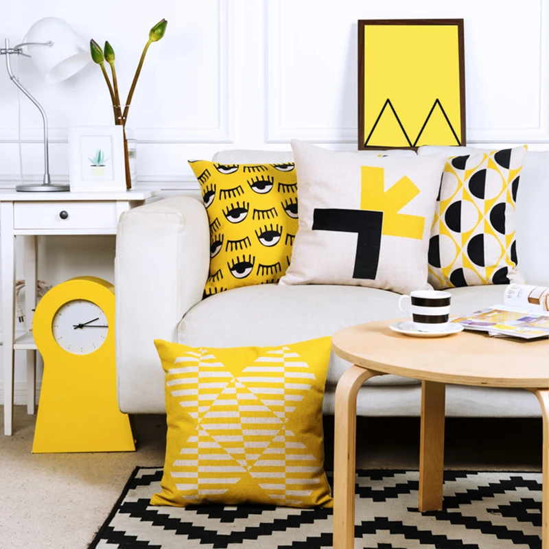

Современная желтая черная Геометрическая наволочка в скандинавском стиле, Геометрическая наволочка для подушки, чехол для диванной подушк...