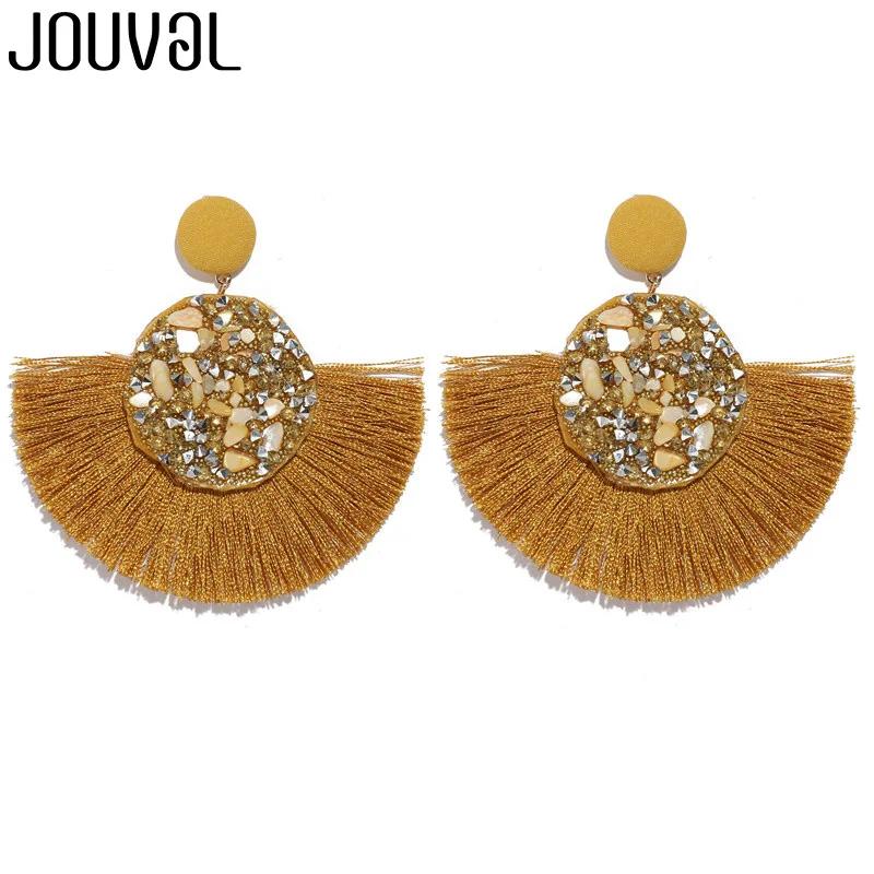 JOUVAL сережки с кисточками Boho украшением в виде кристаллов женские серьги для
