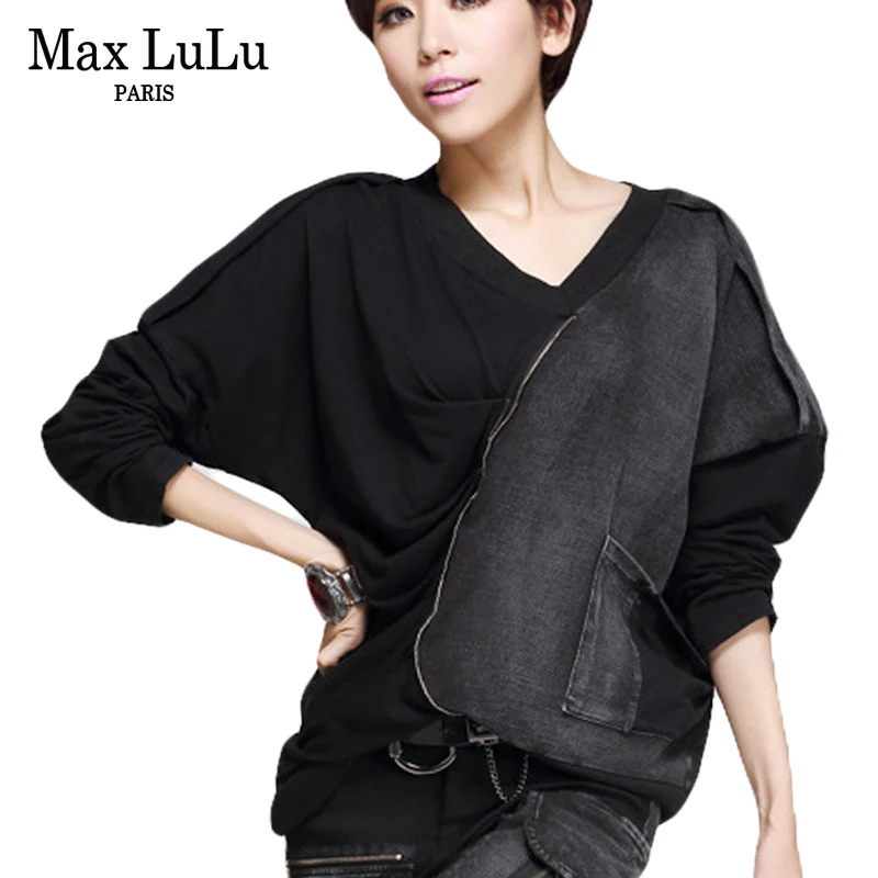 Черный Max LuLu, новая модная Корейская брендовая укороченная футболка для девочек, женские панк футболки, Хлопковая женская футболка с v-образным вырезом, Harajuku Camiseta, негабаритная - Цвет: Черный