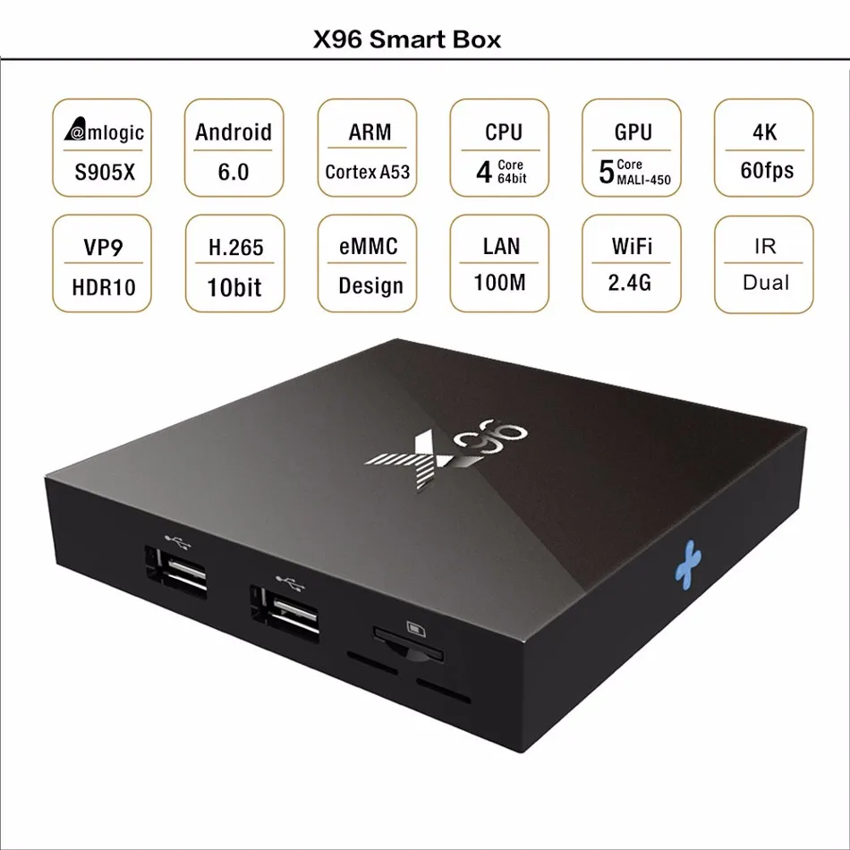 Eutukey X96 2 ГБ 16 Android 6.0 компл. Топ Умные телевизоры Box Amlogic S905X 64bit 2.4 ГГц WI-FI LAN Airplay DLNA UHD 4