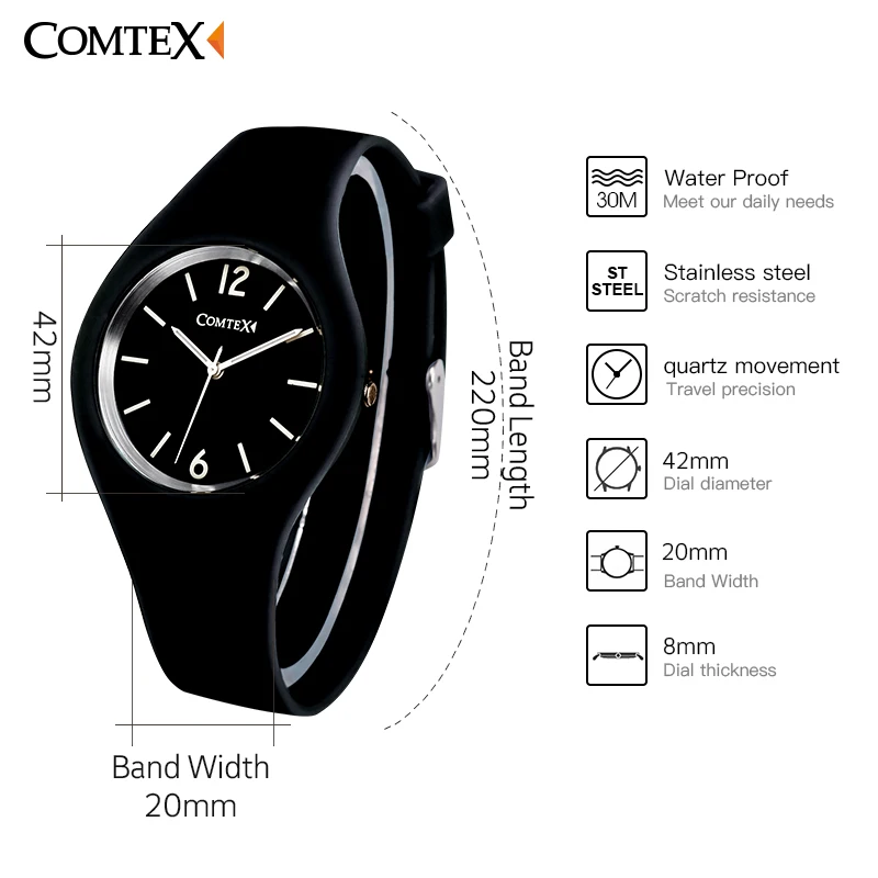 Comtex Для женщин часы Повседневное кварцевые силиконовые женские Брендовые