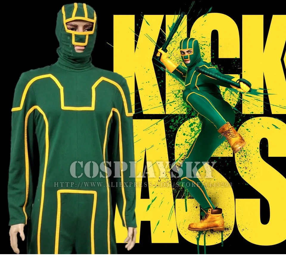 Kick-Ass Dave Lizewski зеленый комбинезон Косплей Костюм на заказ