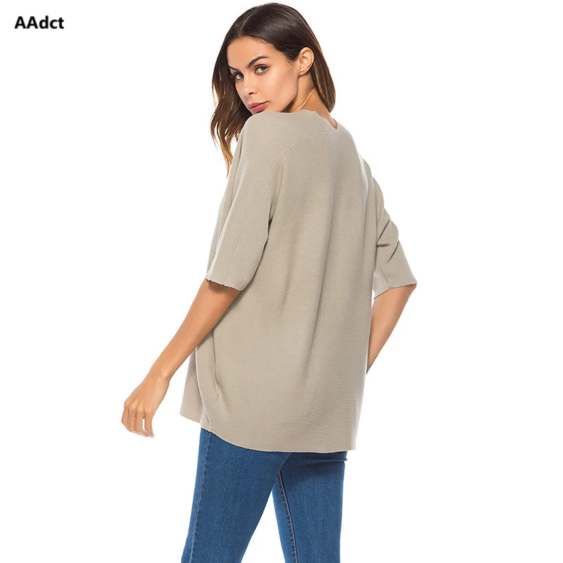 AAdct 2018 Autumn New Women pullover jumper Sweater Loose mid-sleeve Knitting female sweaters Low V-neck women's light sweater | Женская