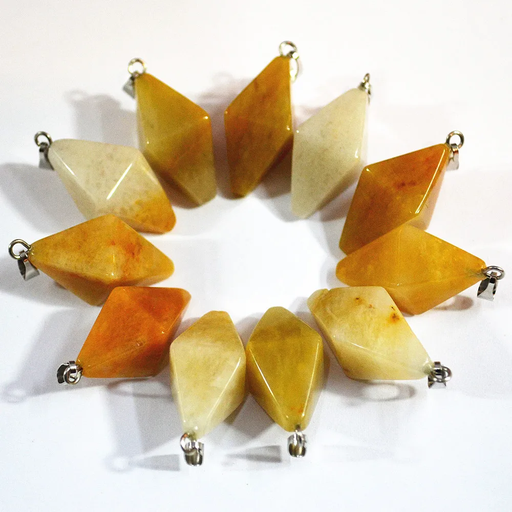 Fashion New Good Quality Natural Yellow Stone Double Pyramid Pendants Conical Pendulum For Jewelry Making 12PCS Free Shipping | Украшения и