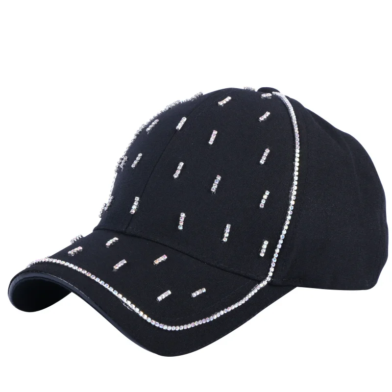 black cap Женская кепка дизайн женские роскошные стразы Повседневная модная кепка для бейсбола твердая струйная белая розовая Регулируемая Размер повседневные Кепка - Цвет: black cap