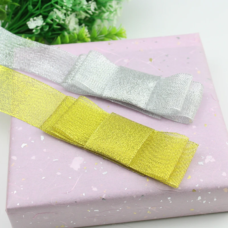 6-10-15-20-25-40-50mm Gold Silver Glitter Metallic Ribbons Christmas Halloween Wedding Birthday Party Decoration Gift Wrapping