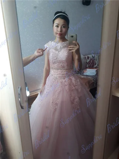 Сапфировые Свадебные Длинные вечерние платья Vestido De 15 Anos De cap рукав кружево открытая спина Лаванда бирюза Бисероплетение Бальные платья