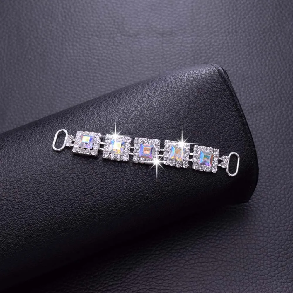 10 шт. квадратное серебряное бикини со стразами разъемы металлические пряжки для