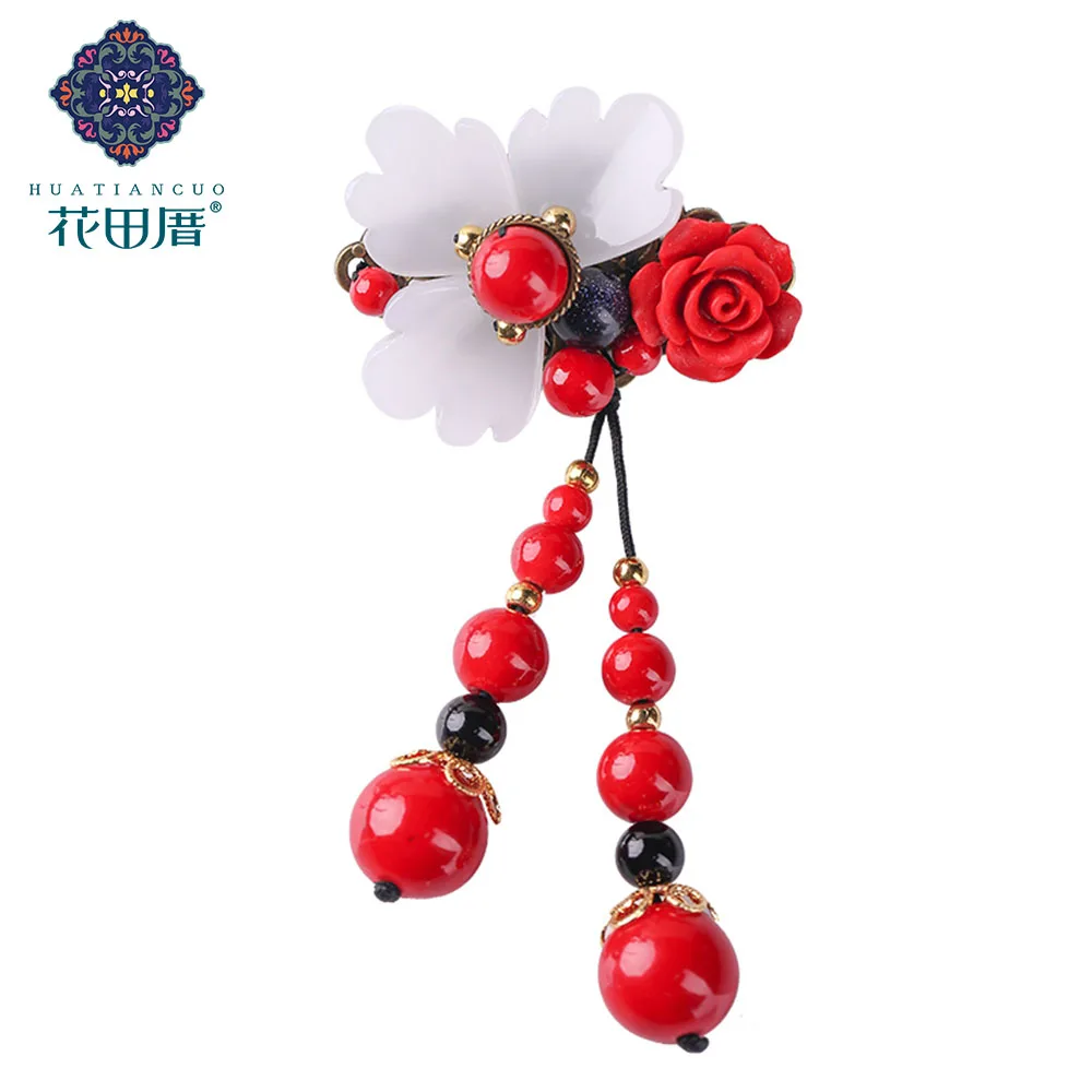 Винтажная красная Цветочная брошка бисер висячий лампа работа листья цветок