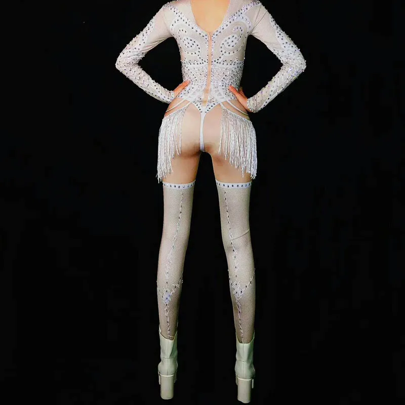 

Sexy DJ Costume Rhinestones Tassel Bodysuit Nightclub Dance Female Singer Show Bright Leotard Women Stage Dance Costume DJ116