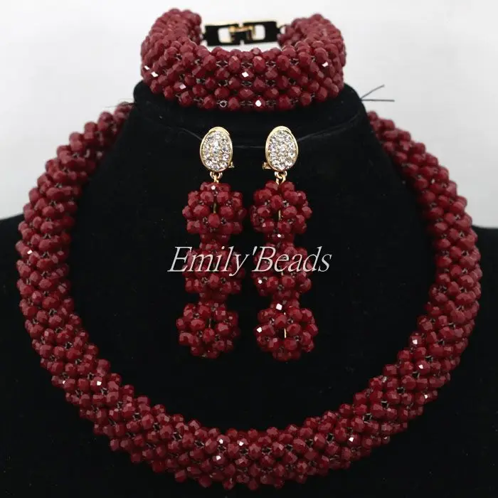 Бургундия Кристалл женский набор ожерелья костюм ювелирные нигерийские