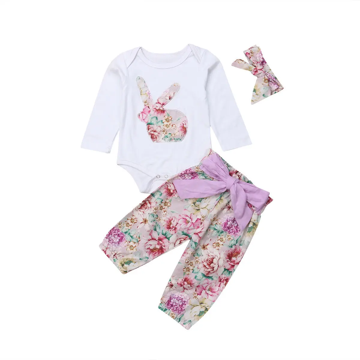 

Princess Toddler Baby Girl Clothes Sets Long Sleeve Romper Top+Floral Pants+Headband 3pcs Casual Baby Girl Outfits