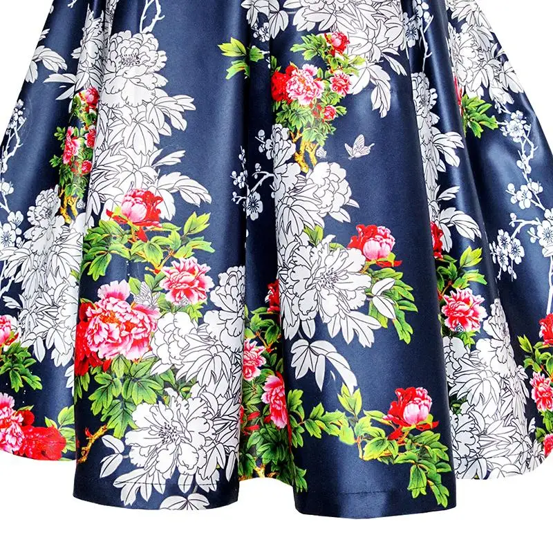 Girls Dress Navy Blue Flower Belt Vintage Party Sundress 2020 Summer Princess Wedding Dresses Clothes Size 6-14 Carnival | Детская