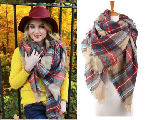 Женский зимний шарф в клетку SELLWORLD теплый длинный 16 стилей 2021|women winter scarf|brand fashion