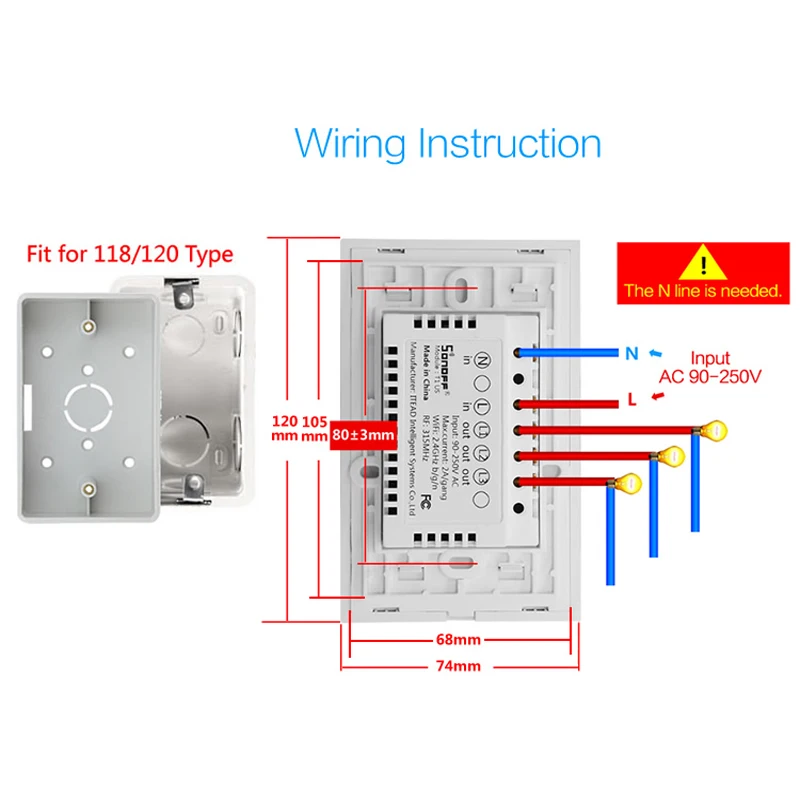 Sonoff T1 US Smart Wifi настенный выключатель света 1 2 3 Gang Touch/WiFi/315 RF/APP удаленный умный дом
