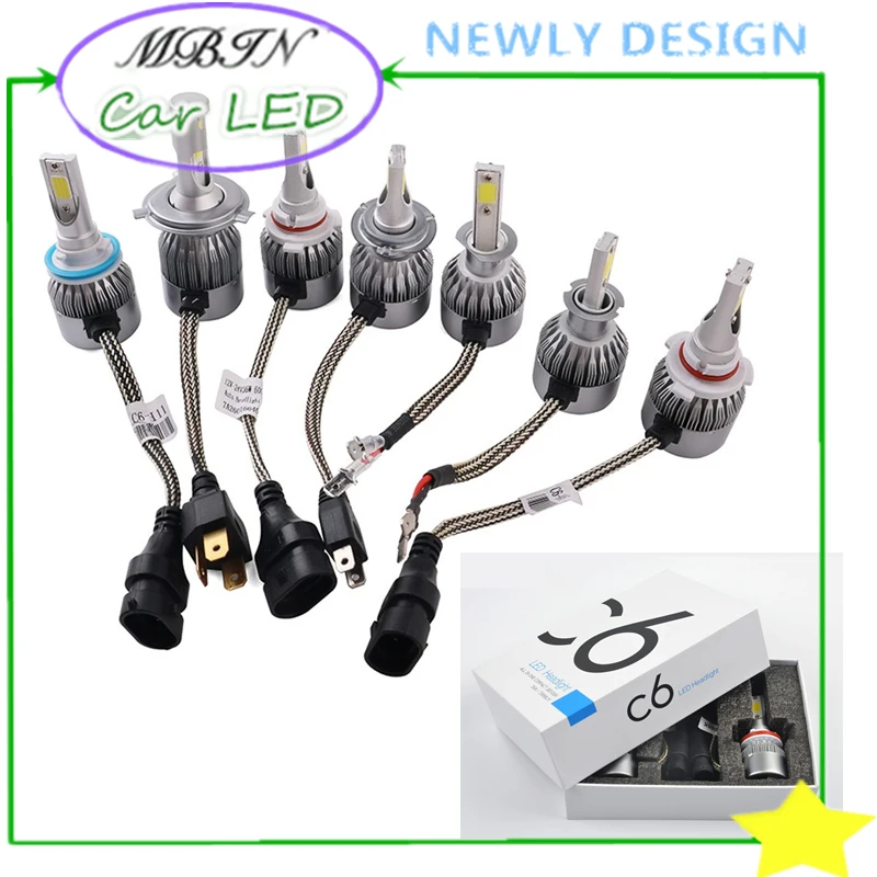 Авто C6 H1/H3/H7/H8/H11/9005/9006/880/881/H4 9004 9007 H13 светодиодный COB светодиодные фары 36 Вт 3800lm 6000 К