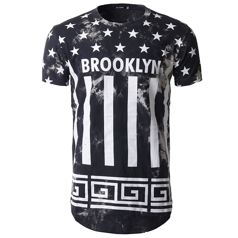 Новый Для Мужчин's битник хип-хоп короткий рукав с круглым вырезом Brooklyn Print Longline