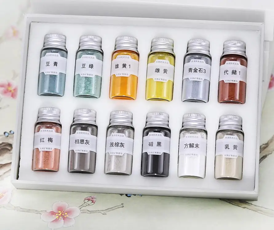 12 цветов китайская живопись минеральный пигмент набор фрески Thangka тщательная Акварельная краска - Цвет: 12 colors set