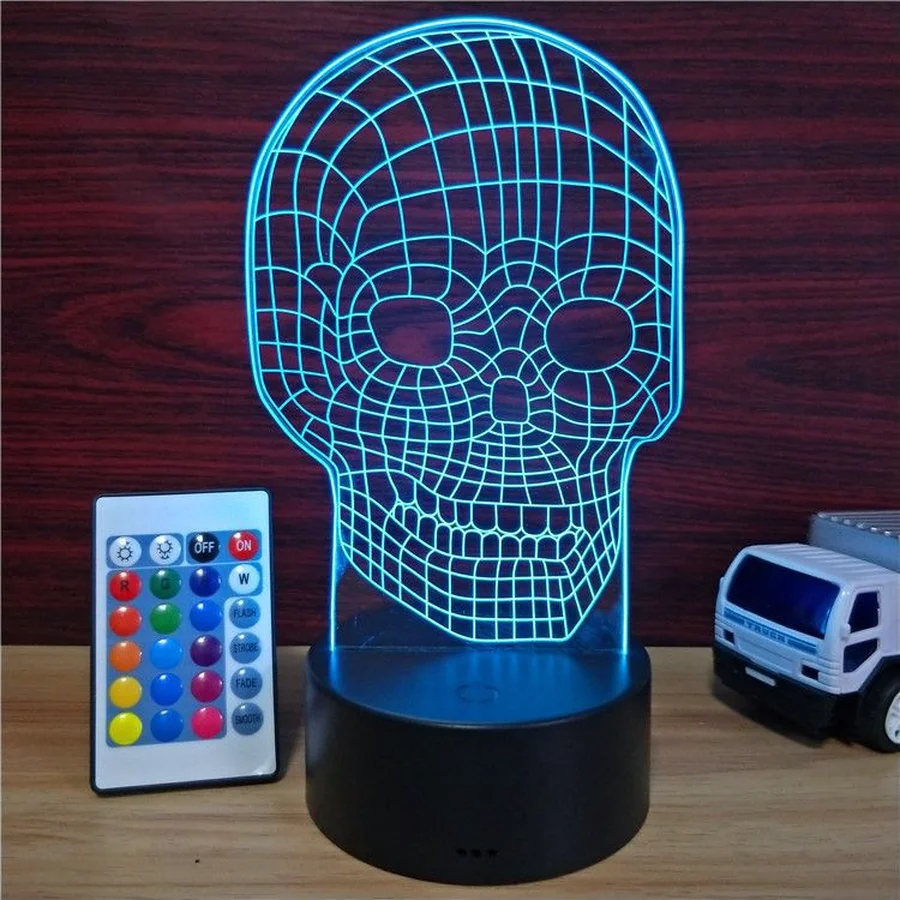 Череп Новинка 3D разноцветная Иллюзия визуальный ночник USB Сенсорная акриловая