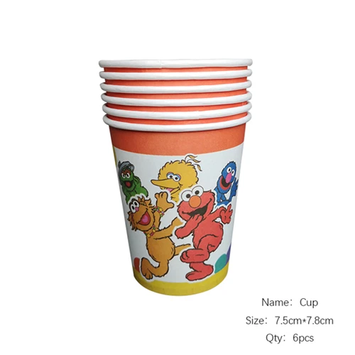 Cup 6pcs Набор для украшения улицы кунжута, Элмо, Берта, большой птицы, Детские вечерние украшения на день рождения, вечерние принадлежности - Цвет: Cup 6pcs