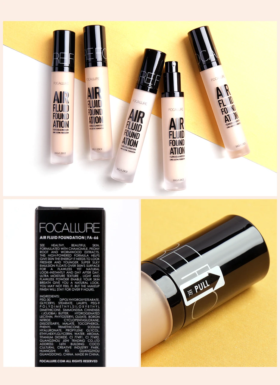 FOCALLURE Air Foundation идеальная основа Матовая жидкая основа Полное покрытие и УВЛАЖНЯЮЩАЯ основа для макияжа