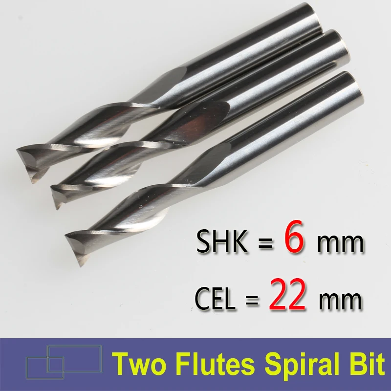 3 шт. хвостовик 6 мм x 22 две флейты Eendmill резак для режущих инструментов из