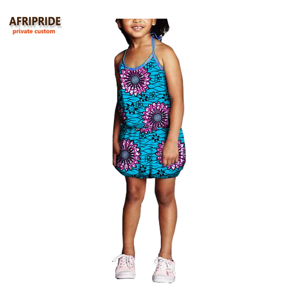 2019 summer casual dress fot girls AFRIPRIDE private custom above-knee length halter girls' 100% pure batik cotton A724502 |