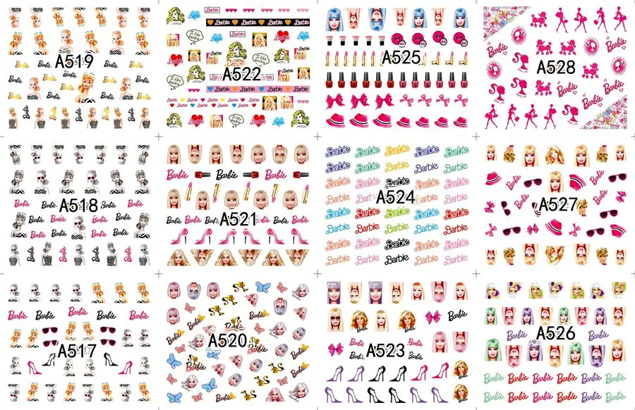 12 шт./лот переводные наклейки для ногтей, Переводные картинки для украшения ногтей, аксессуары для маникюра, инструменты, игрушка косметика, кукла, дизайн фламинго - Цвет: A517-528
