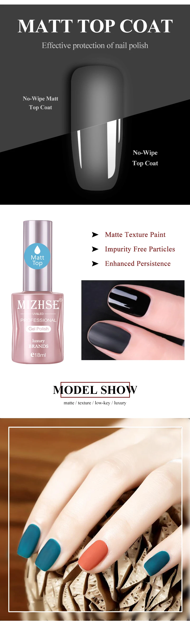 MIZHSE матовое верхнее покрытие УФ-гель для ногтей Matt Top Vernis не протирать УФ-гель лак основа лак Shilak Nail Art Длительное Действие 18 мл
