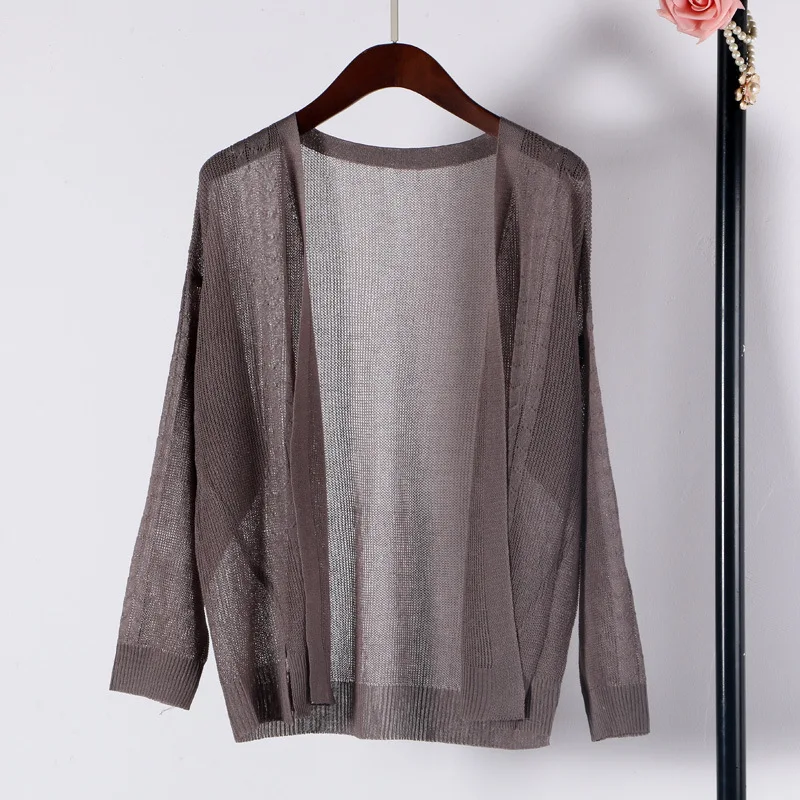 Shuchan Linen Cardigans Women Open Stitch Computer Knitted V-neck Office Lady Hollow Out Thin Cardigan Female Cddm-603 |