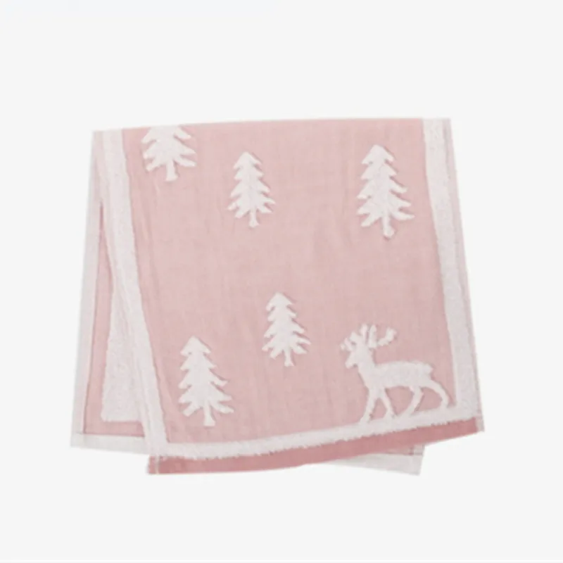 Pink Полотенце из хлопка, 25x50 см, Рождественская елка, олень, рождественское полотенце, мягкое на ощупь, быстросохнущая мочалка - Цвет: Pink