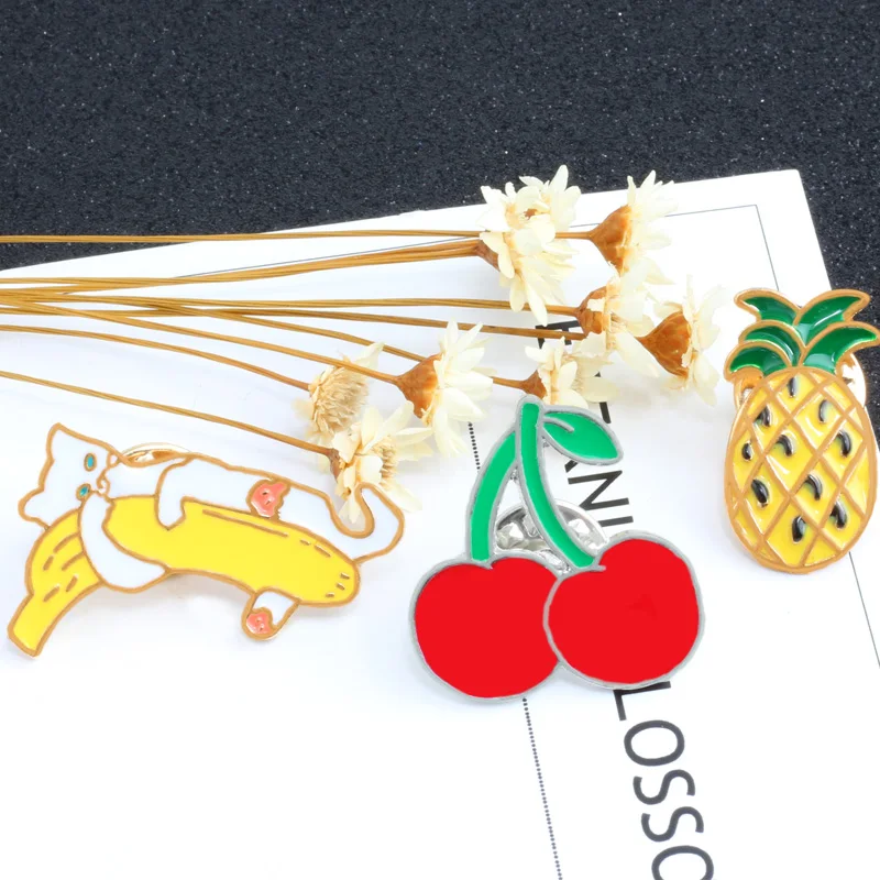 Эмалированная брошь в виде фруктов яблока арбуза вишни ананас банан