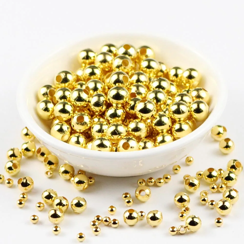 Gold plated JHNBY цвета: золотистый, серебристый металлические бусины 2/3/4/5/6/8 мм круглые железные распорки свободные бусины для изготовления ювелирных изделий браслет ожерелье ювелирных изделий DIY Аксессуары - Цвет: Gold plated