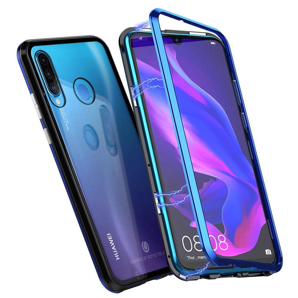 Роскошный магнитный металлический бампер чехол для huawei P30 Pro чехол 360 прозрачное стекло полный корпус чехол для телефона для huawei P30 P30 lite