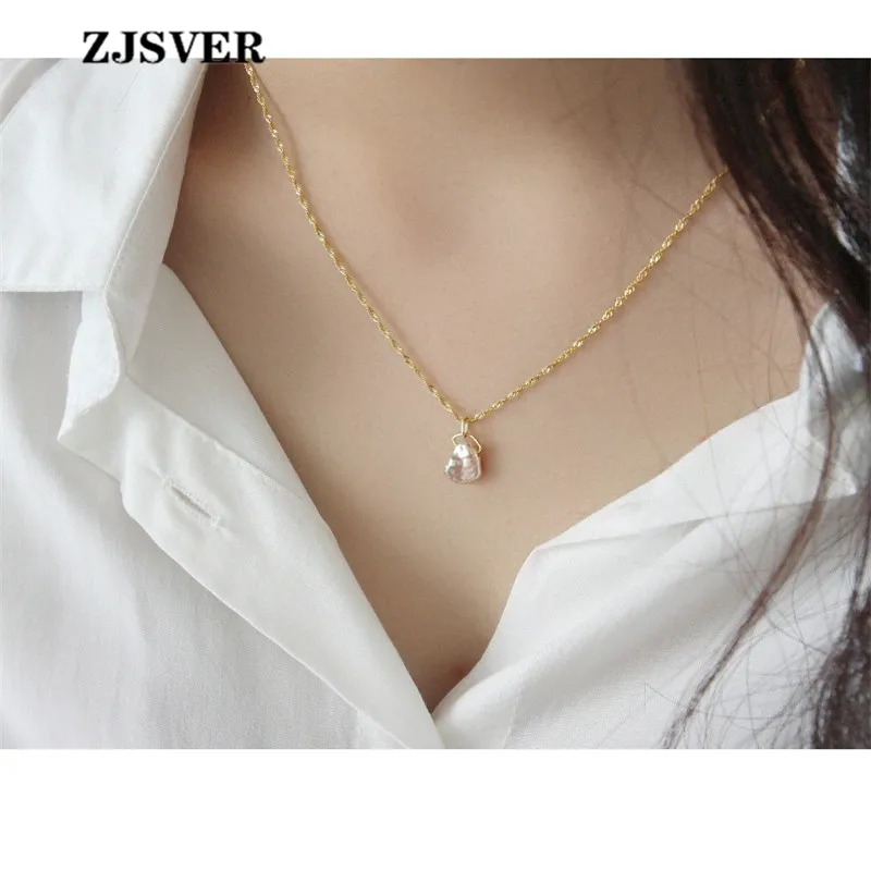 ZJSVER неровный жемчуг кулон минималистичный Золотой/Серебряный цепь 925