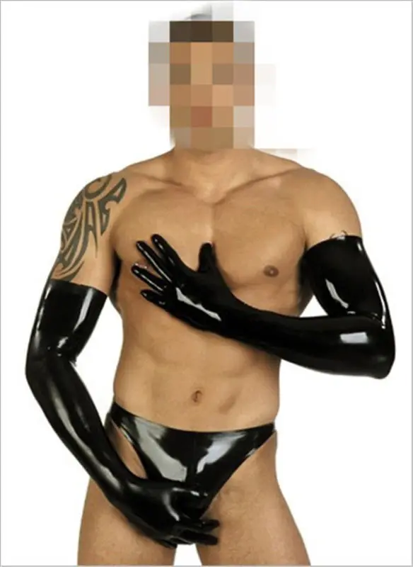 Сексуальные черные мужские латексные длинные перчатки бесшовные литой длиной