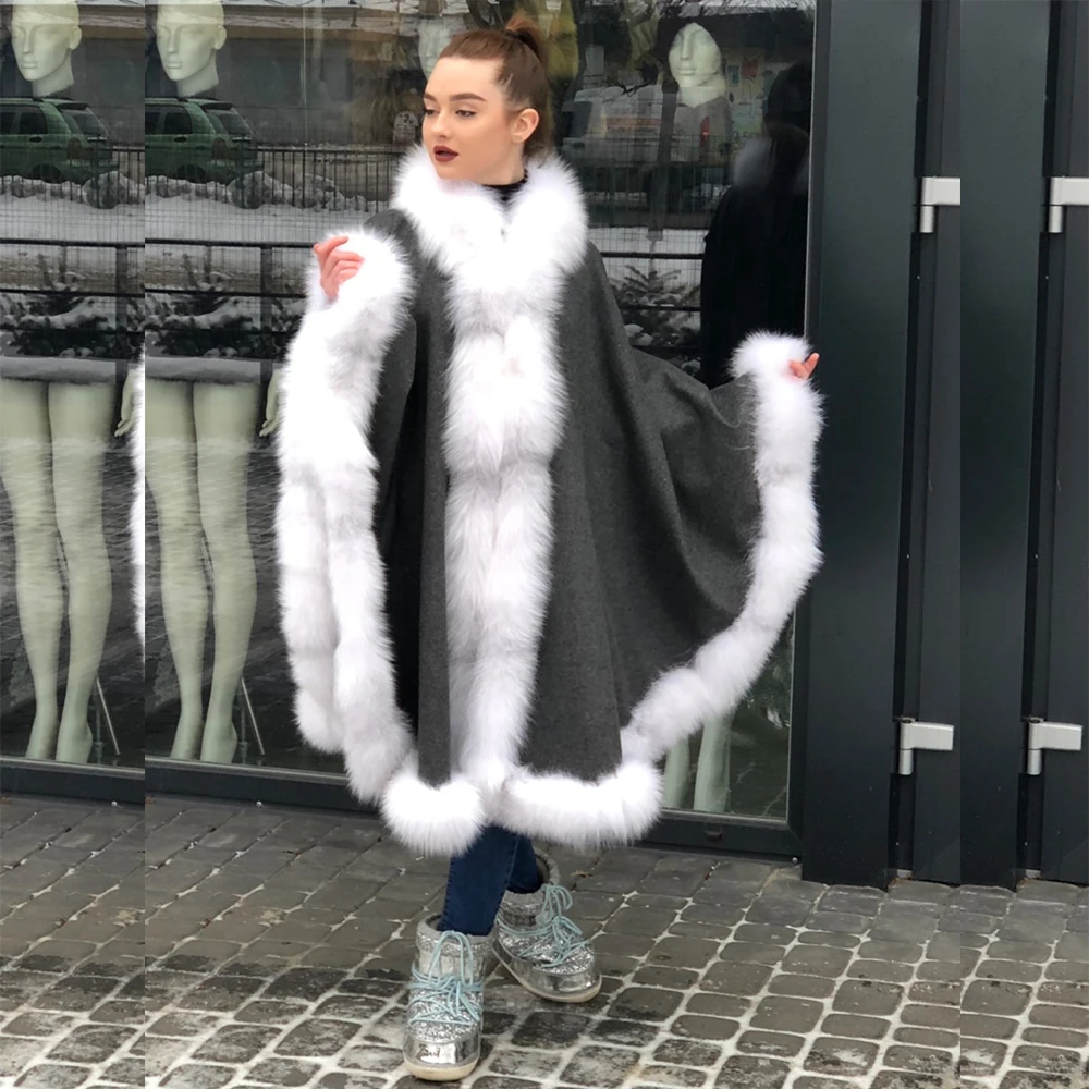 2021 BFFUR Женское пальто из натурального меха лисы пончо шерстяные накидки цельные