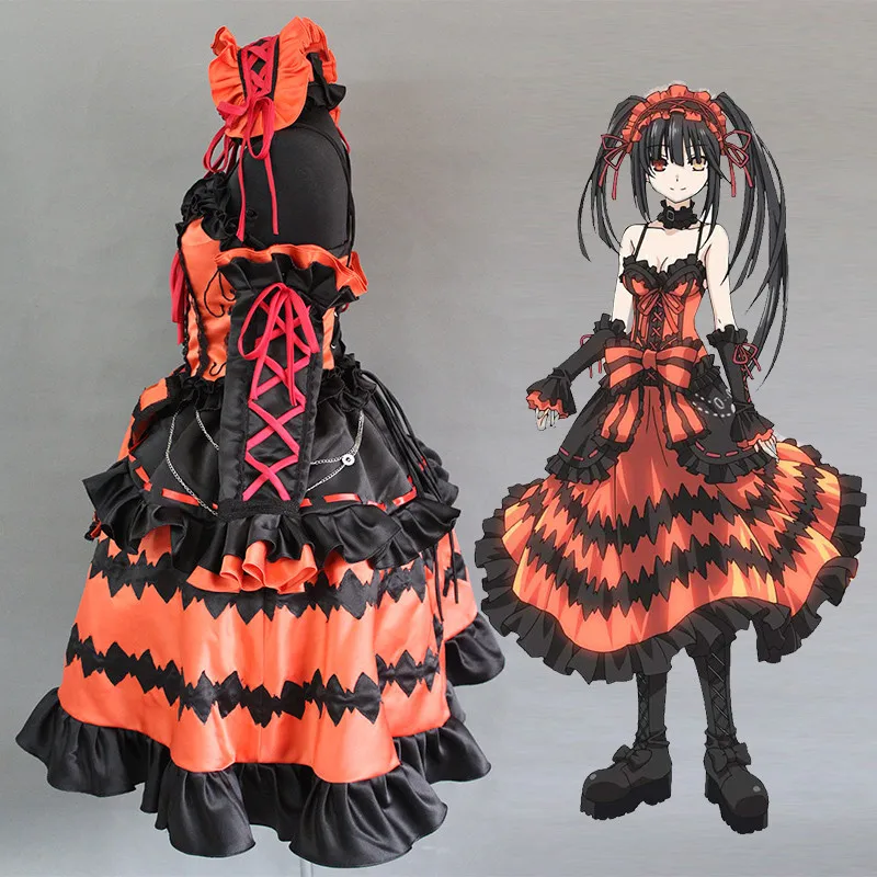 Индивидуальный заказ Аниме COS DATE A LIVE Tokisaki Kurumi косплей костюм полный костюм платья+ головной убор+ шейный платок любой размер