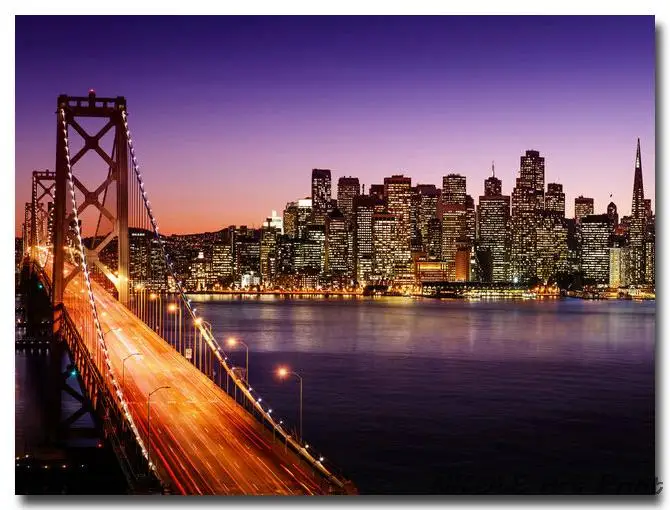 SAN FRANCISCO California Golden Gate Bridge City Night Art Шелковый плакат печать 24x32 дюймов Современный домашний декор для гостиной 41