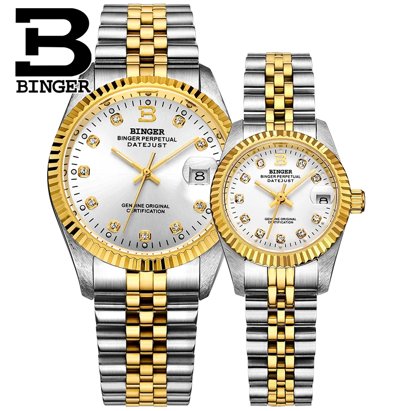 BINGER Couple Watch Men Automatic Mechanical Womens Watches Top Brand Luxury Lovers Wristwatch Sapphire reloj hombr