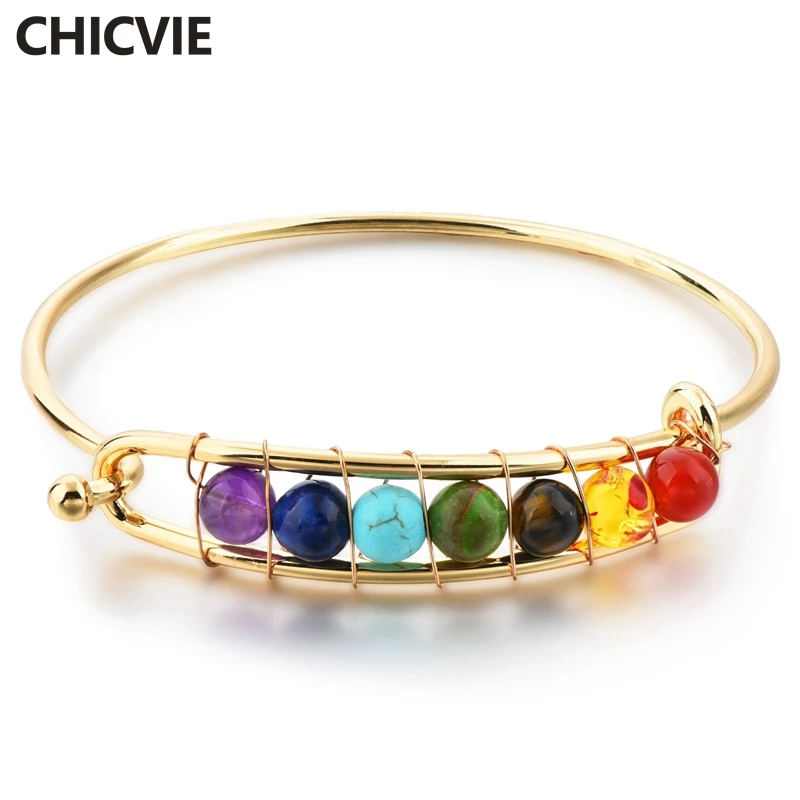 

CHICVIE Yoga Chakra Jewelry Making Cuff Bracelets Bangles Charms For Women & Girls Stainless Steel Rainbow Bracelet SBR180139