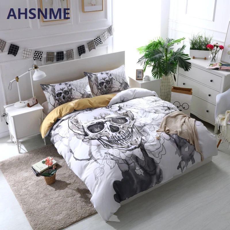 AHSNME набор пододеяльников с рисунком черепа белый цветочный Комплект постельного