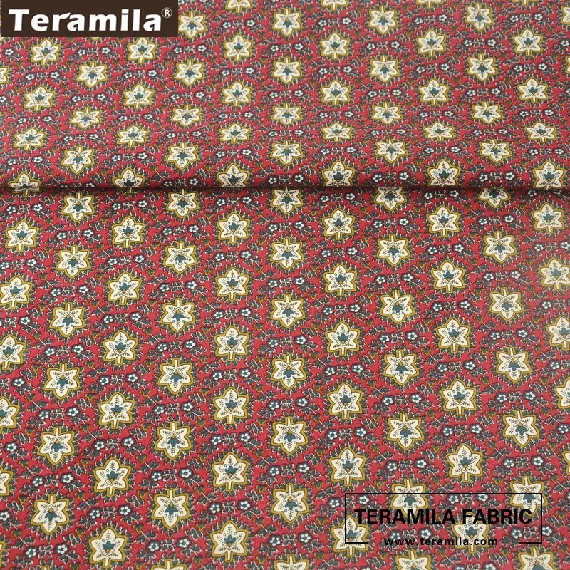 Хлопок Teramila ткань поплин мягкая красное платьес большимпринтом листья Стиль