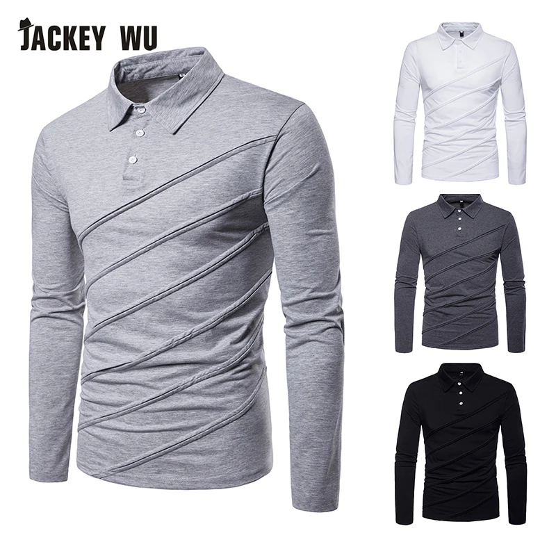JACKEYWU мужская рубашка поло 2019 модная однотонная с длинным рукавом хлопковая
