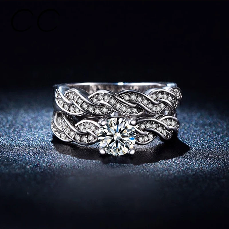 Свадебные наборы обручальные кольца 2 шт Модные для женщин CZ парные белого золота