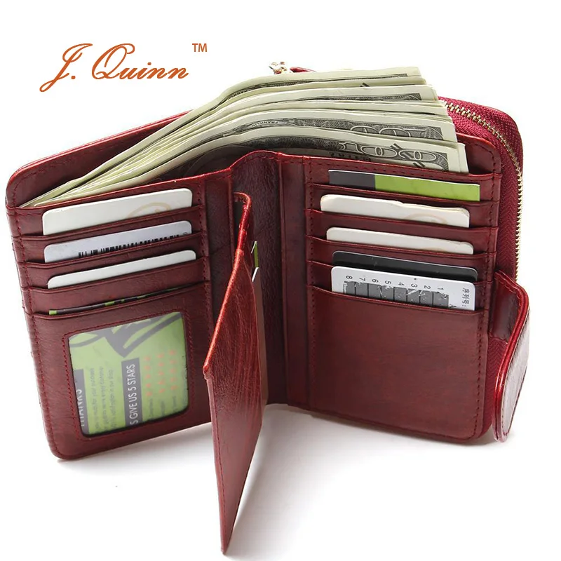 Женский кошелек с молнией J.Quinn Европейский из красной бычьей кожи мягкий