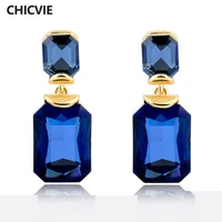 chicvie luxury gold color geometric stud earrings with blue crystal stone for women fashion wedding jewelry earrings ser150154
