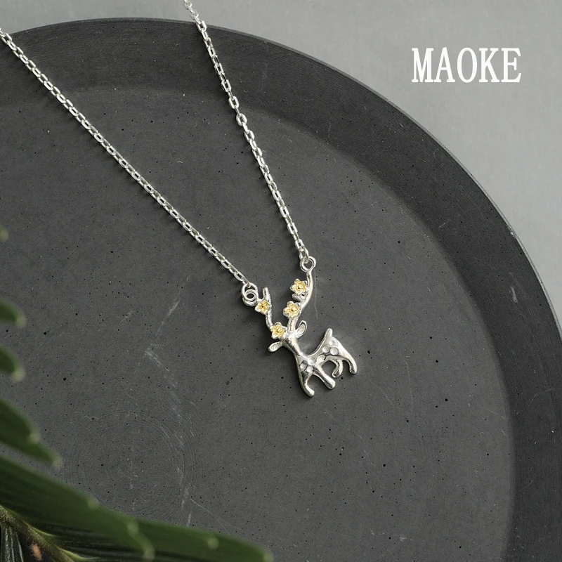 

Рождественское сливовое ожерелье с оленем S925 SV ключицы для женских модных подарков